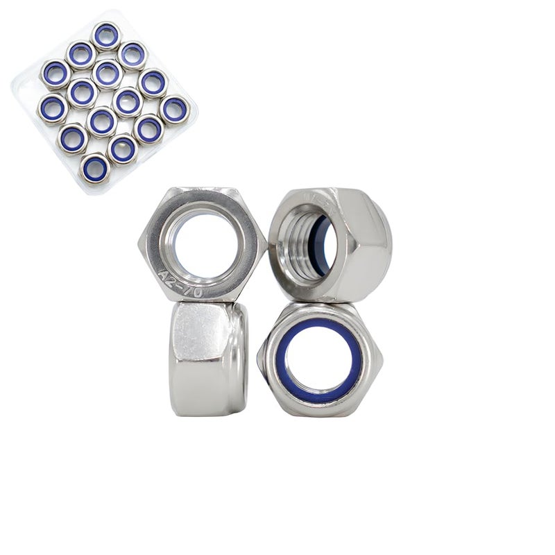 STORMCUBE M10x1.5mm Nylon Insert Hex Lock Nuts 15 Pack 304 Stainless Steel DIN985 Self-Locking Nylon Lock Nuts Plain Finish for Industrial Construction Fasteners - Image 1